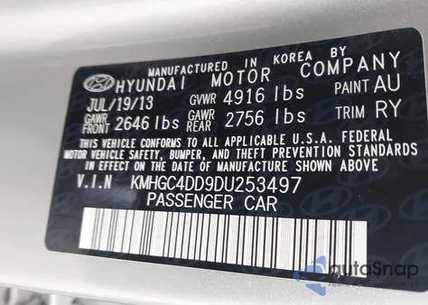 2013 Hyundai Genesis 3.8 z USA, uszkodzony, nr VIN KMHGC4DD9DU253497